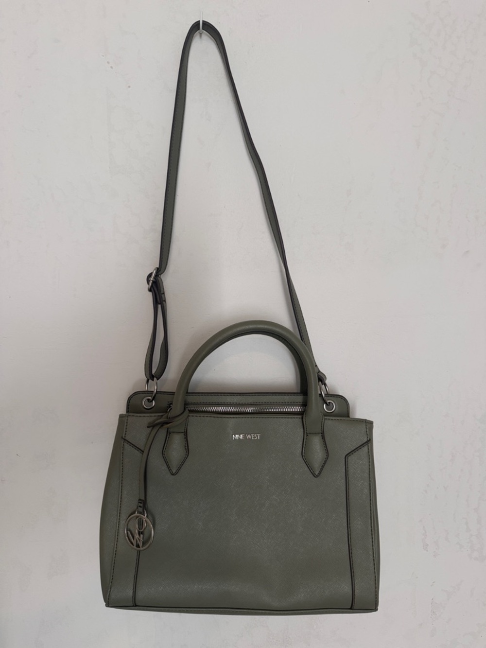 Nine West Olive Satchel with Top Handles and Crossbody Strap